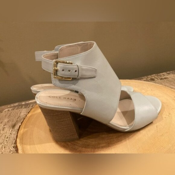 Cole Haan Womens Kathlyn Bootie New‎ Size 5.5 Grey Peep Toe Block Heel - Picture 1 of 16